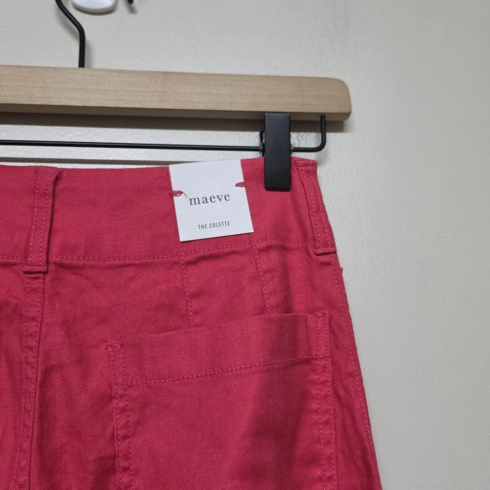 Anthropologie Maeve The Colette Cropped Linen‎ Wide-Leg Pants Pink Sz 25 NWT